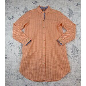 NEW Grace Baker Orange Gingham shirt dress w pockets Classic preppy womens S